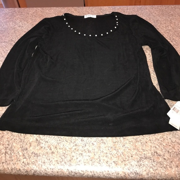 Vikki Vi Tops - Vikki Vi black shirt w/ pearl neckline-Sz S🥳🥂❤️ Posh Party Host Pick!!! 🥂❤️🥳